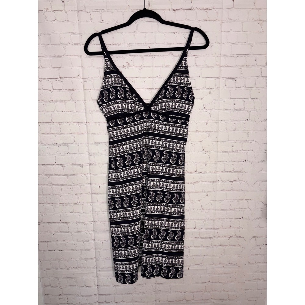 Tommy Bahama Womens Black White Paisley Stripe V-Neck Slip Dress Small S/P